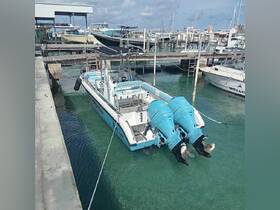 A sleek speedboat docked at a marina, showcasing its powerful twin engines and inviting design — perfect for thrilling water adventures.