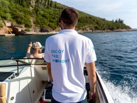 A scenic moment on the water as guests enjoy their boating experience, capturing the essence of relaxation and adventure.