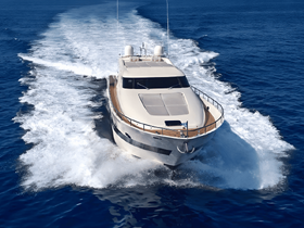 A stunning aerial view of a luxurious yacht cruising through deep blue waters, showcasing its sleek design and powerful presence on the sea.