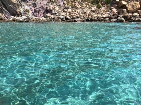 A serene view of clear turquoise waters, perfect for showcasing the beauty of coastal destinations.