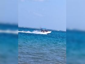 A speedboat races through the vibrant turquoise waters, showcasing an exciting day on the water with friends or family.
