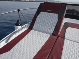A close-up view of luxurious seating on a Karnic boat, showcasing the elegant design and comfort for a relaxing day on the water.