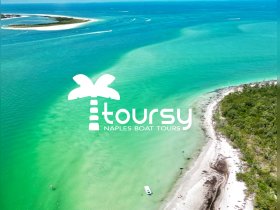 A stunning aerial view of a picturesque coastline and turquoise waters, showcasing the beauty of Naples, Florida — perfect for boat tours and island adventures.