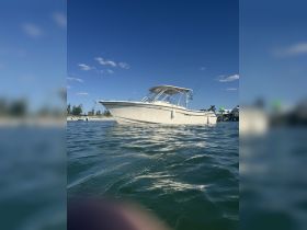 A sleek speedboat captured from the water, showcasing its design against a clear blue sky — perfect for thrilling water adventures.