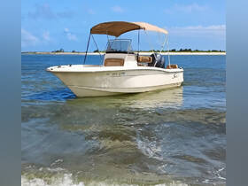 A sleek speedboat anchored in shallow waters, showcasing its elegant design against a clear blue sky — perfect for day trips and water adventures.