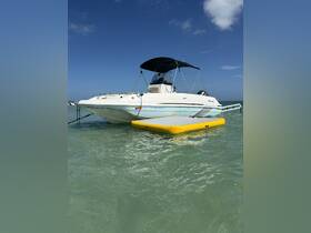 A sleek speedboat anchored in clear waters, showcasing its stylish design and perfect for a day of fun on the water.