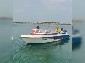 A group of friends enjoying a boat ride on clear waters, showcasing the fun and adventure of cruising together.