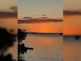 A stunning sunset over the harbor, with boats silhouetted against the vibrant sky — perfect for capturing the beauty of evening on the water.