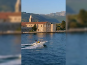 A speedboat glides through the water, showcasing stunning coastal scenery and a historic building in the background — perfect for adventure seekers exploring the coastline.
