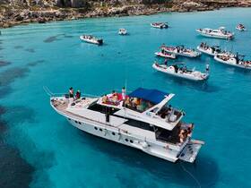 A lively scene featuring a group of people enjoying a day on the water aboard a boat, surrounded by stunning turquoise waters — perfect for summer parties and aquatic adventures.