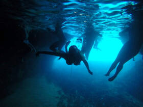 A group of snorkelers explores the vibrant underwater world, showcasing the thrill of swimming in crystal-clear waters — an unforgettable adventure for ocean lovers.
