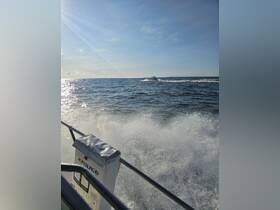 A scenic view of a boat speeding across the ocean, capturing the essence of adventure on the water under a bright sky.