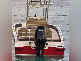 A striking view of a speedboat from the back, showcasing its sleek design and powerful motor, perfect for thrilling water adventures.
