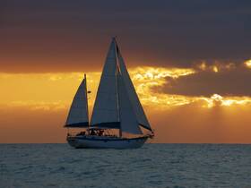 A beautiful sailboat glides across the water at sunset, showcasing the serene beauty of sailing adventures.