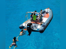 A group enjoys a fun day on the water, with some swimming near a boat while others relax onboard — perfect for summer adventures and water activities.