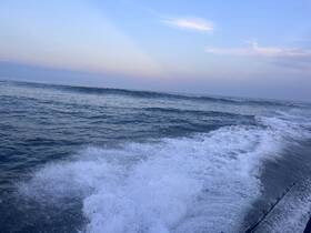 A view of ocean waves with a hint of sunset colors in the sky, creating a serene marine atmosphere.