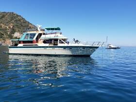 A stunning yacht anchored in calm waters, showcasing its sleek design against a picturesque backdrop of hills — perfect for luxury boating experiences.