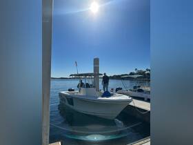 A man stands on a boat at the dock with a dog, enjoying a sunny day on the water — perfect for boating adventures and family outings.