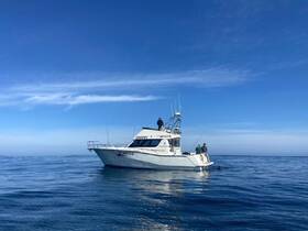 A fishing boat named 'Mac Diver' is anchored in calm waters with people onboard, showcasing a perfect day for ocean adventures and diving.