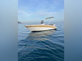 A sleek speedboat glides through calm waters, showcasing its elegant design against a serene backdrop — perfect for a day of adventure on the sea.