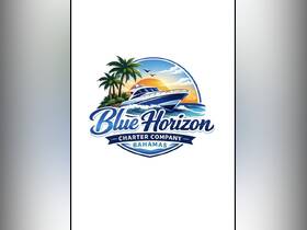 Logo of Blue Horizon Charter Company, featuring a stylized boat and tropical scenery, representing charter services in the Bahamas.