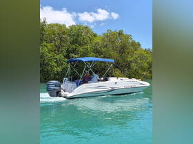 A speedboat named 'Oasis' navigates through clear turquoise waters surrounded by lush mangroves, showcasing a perfect day on the water.
