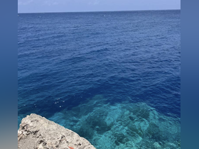 A view of the ocean with unclear visibility of underwater features, showcasing the vibrant blue waters.