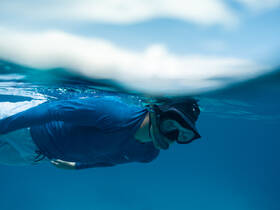A snorkeler explores the vibrant underwater world, showcasing the thrill of marine adventures. Perfect for those seeking unforgettable experiences in crystal-clear waters.