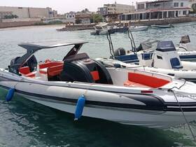 A sleek speedboat docked at the marina, showcasing its modern design and vibrant red seating — perfect for thrilling water adventures.