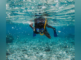 A young snorkeler explores vibrant underwater scenery, showcasing the excitement of marine adventures in crystal-clear waters.