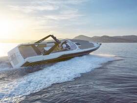 A sleek speedboat glides across the water at sunset, showcasing its dynamic design and performance — perfect for thrilling water adventures.