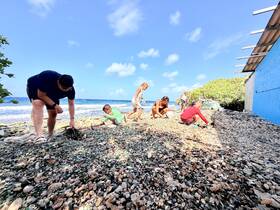 A family enjoys a day of exploration on the beach, engaging with the natural surroundings and creating lasting memories together.