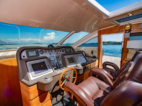 A well-equipped helm area of a yacht featuring modern navigation instruments and comfortable seating, perfect for steering through scenic waters.