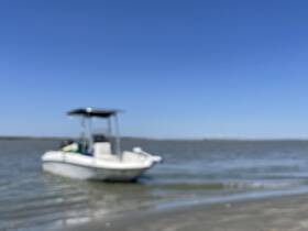 A blurry image of a boat on the water, making it difficult to identify details or context.