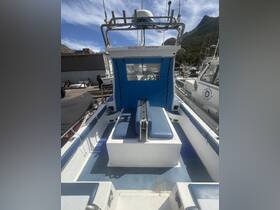 Interior view of a boat's helm and seating area, showcasing a functional design ideal for fishing or day trips.