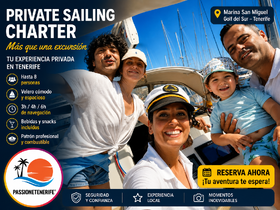 A joyful family poses for a selfie aboard a sailing charter in Tenerife, showcasing the fun and adventure of private sailing experiences.