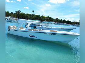 The 'Lisa Princess' speedboat is docked in crystal-clear waters, showcasing its sleek design and inviting seating, perfect for a day on the water.