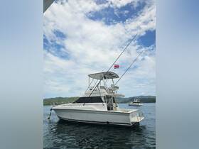 A sleek yacht anchored in calm waters, showcasing its elegant design and fishing gear, perfect for a day on the water.