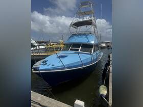 A striking blue boat docked at the marina, showcasing its sleek design and ready for adventure on the water.