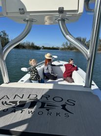 A group of children enjoys a scenic boat ride, capturing the essence of family fun on the water.