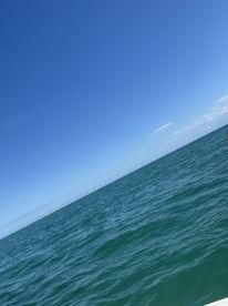 An unclear image of the ocean and sky, lacking identifiable subjects or details.