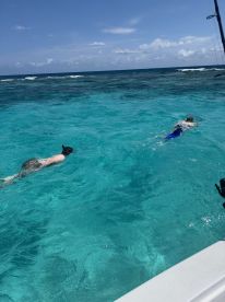 Two snorkelers explore the vibrant underwater world in crystal-clear waters, showcasing the beauty of marine life and adventure on the water.