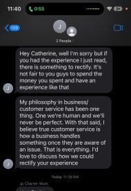 A screenshot of a conversation addressing customer service concerns, highlighting the importance of addressing issues for a better experience.