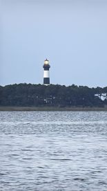 A picturesque view of a lighthouse standing tall amidst lush greenery, offering a serene backdrop over the water — a perfect representation of coastal beauty.