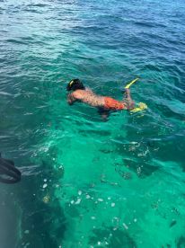 A snorkeler explores the vibrant underwater world in crystal-clear waters, showcasing the beauty of marine life during a fun-filled aquatic adventure.