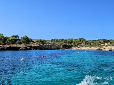 A stunning view of a tranquil coastline with crystal-clear turquoise waters, perfect for exploring hidden coves and enjoying nature's beauty.