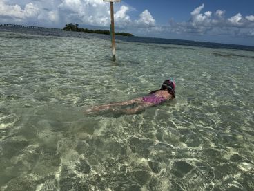 A child enjoys snorkeling in crystal-clear waters, showcasing the beauty of aquatic adventures and family fun in the sun.