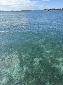 A serene view of clear waters with visible underwater features, perfect for showcasing the beauty of marine environments.
