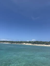 A scenic view of a beach and clear waters, but the image lacks clarity and focus.