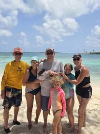 A joyful family poses together on the beach, capturing a memorable moment in the sun — perfect for family vacations and beach outings.